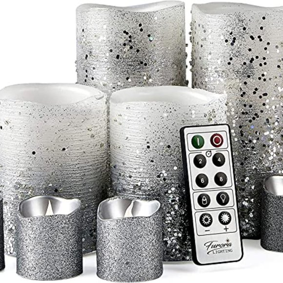 Accents Sparkle Silver Glitter Flameless Candles Wremote Battery